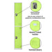 Adir Office ADI629-202-GRN, 72 in. H x 12 in. W Double-Compartment Steel Storage Locker-cityfoodequipment.com