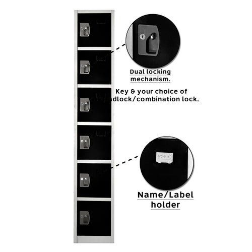 Adir Office ADI629-206-BLK, 72 in. H x 12 in. W 6-Compartment Steel Storage Locker-cityfoodequipment.com