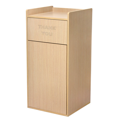 Alpine Industries ALP476-MEO, Oak 40 Gallon Wood Receptacle Enclosure with Drop Hole and Tray Shelf-cityfoodequipment.com