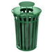 Alpine Industries ALP479-38-1-GRN, Outdoor Metal Slatted Trash Receptacle with Rain Bonnet Lid - 38 Gallon Grenn-cityfoodequipment.com