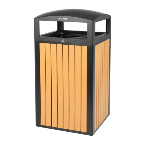 Alpine Industries ALP471-40-WD-CD, 40-Gallon Outdoor Trash Container with Slatted Recycled Plastic Panels - Cedar-cityfoodequipment.com