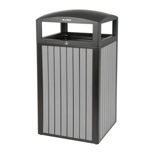 Alpine Industries ALP471-40-WD-GRY, 40-Gallon Outdoor Trash Container with Slatted Recycled Plastic Panels - Grey-cityfoodequipment.com