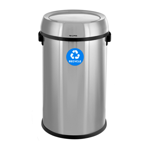 Alpine Industries ALP470-65L-1-R, 17 Gallon Stainless Steel Indoor Recycling Receptacle with Swivel Lid-cityfoodequipment.com