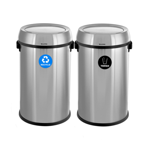 Alpine Industries ALP470-65L-1-R-T, 17 Gallon Stainless Steel Indoor Recycling Receptacle and Trash Compost with Swivel Lid-cityfoodequipment.com