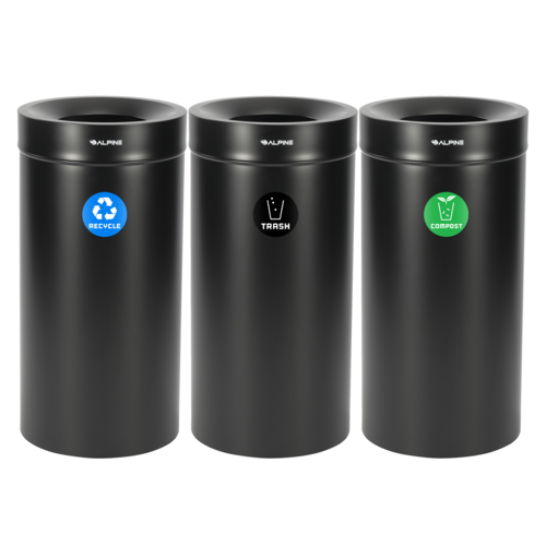 Alpine Industries ALP475-27-BLK-R-T-CO, 27 Gallon Stainless Steel Compost Bin, Recycling Can, and Trash Receptacle (Black)-cityfoodequipment.com