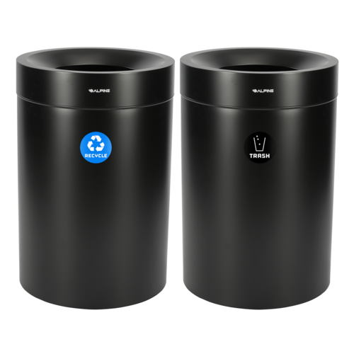 Alpine Industries ALP475-50-BLK-R-T, 50 Gallon Stainless Steel Recycling Can and Trash Receptacle (Black)-cityfoodequipment.com
