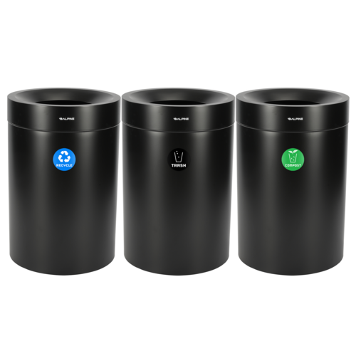 Alpine Industries ALP475-50-BLK-R-T-CO, 50 Gallon Stainless Steel Compost Bin, Recycling Can, and Trash Receptacle (Black)-cityfoodequipment.com