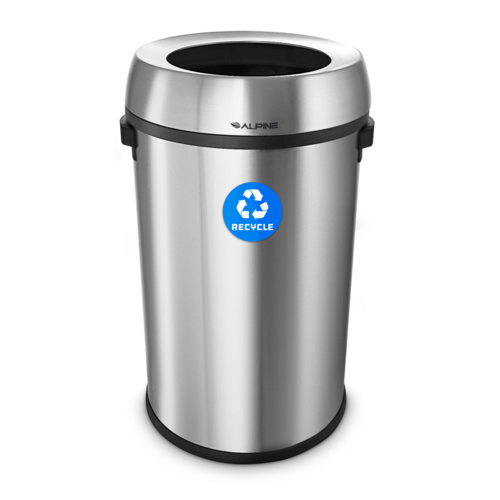 Alpine Industries ALP470-65L-R, 17 Gallon Stainless Steel Open Top Recycling Bin Receptacle-cityfoodequipment.com