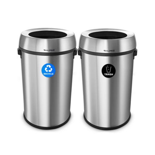 Alpine Industries ALP470-65L-R-T, 17 Gallon Stainless Steel Open Top Recycling Bin and Trash Receptacle-cityfoodequipment.com