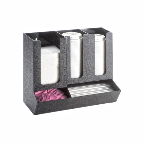 Cal-Mil 1013 Straw & Lid Organizer w/ 3 Sections, 13 1/4 x 7 1/4 x 11", Black-cityfoodequipment.com