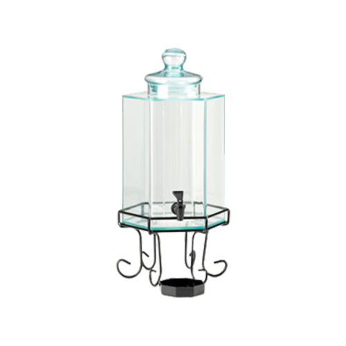 Cal-Mil 1111 2 Gallon Hexagon Glass Beverage Dispenser w/ Ice Chamber - Black Stainless Steel Base-cityfoodequipment.com