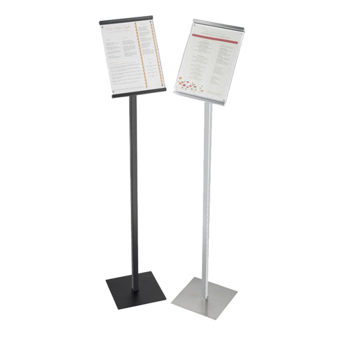 Cal-Mil 1153-46-74 46" Freestanding Sign Display Stand - 8 1/2" x 11" Frame, Metal, Silver-cityfoodequipment.com