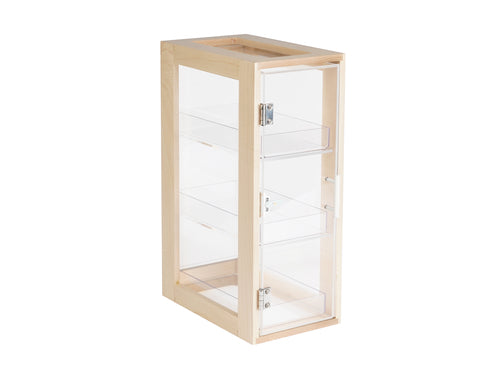 Cal-Mil 1204-71 3 Tier Bread Case w/ Hinged Door - 8"W x 13"D x 20 1/2"H, Acrylic & Maple Wood-cityfoodequipment.com