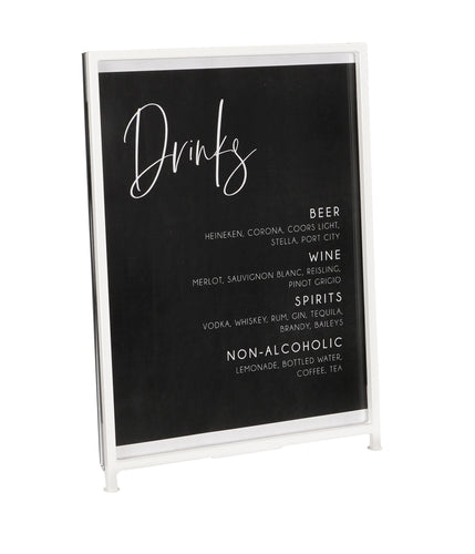 Cal-Mil 1264-15 Tabletop Sign Holder - 8 1/2" x 11", Acrylic/White Iron Frame-cityfoodequipment.com
