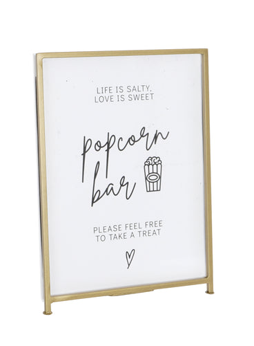 Cal-Mil 1264-90 Tabletop Sign Holder - 8 1, 2" x 11", Acrylic/Gold Iron Frame-cityfoodequipment.com