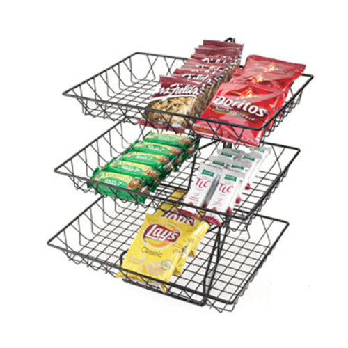 Cal-Mil 1291-3 3 Tier Display & Server Stand w/ Wire Baskets, 18 x 22" H, Black-cityfoodequipment.com