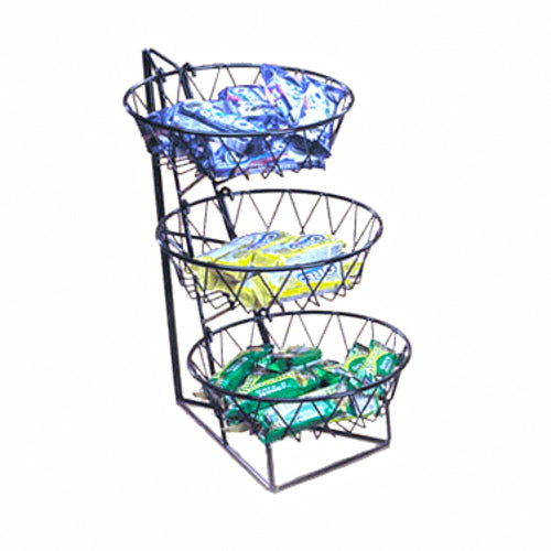 Cal-Mil 1292-3 3 Tier Display Rack w/ 12" Round Wire Baskets, Black Wire-cityfoodequipment.com