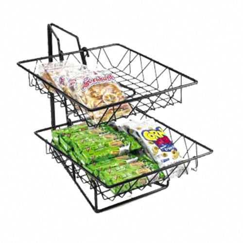 Cal-Mil 1293-2 2 Tier Display Rack w/ 12" Square Wire Baskets, Black Wire-cityfoodequipment.com