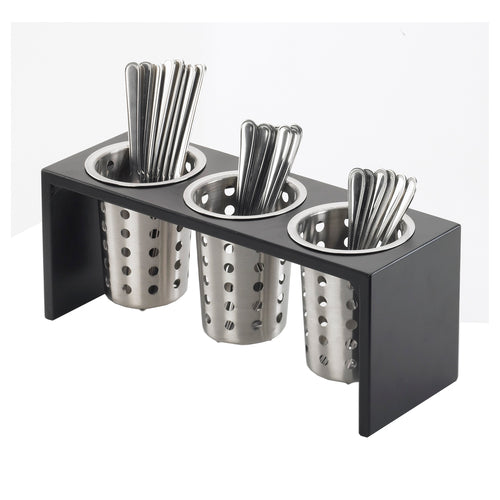 Cal-Mil 1425-3-96 3 Compartment Flatware Cylinder Holder - 16"L x 5 1/2"W x 6"H, Wood, Black-cityfoodequipment.com