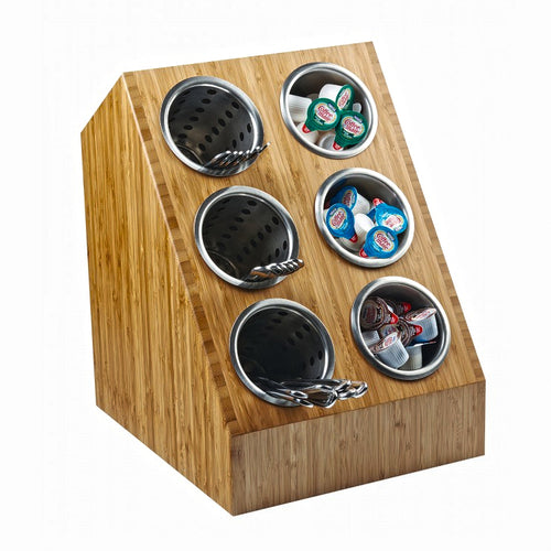 Cal-Mil 1426-60 6 Section Flatware Cylinder Holder - 12"W x 14"D x 16 1/4"H, Wood-cityfoodequipment.com