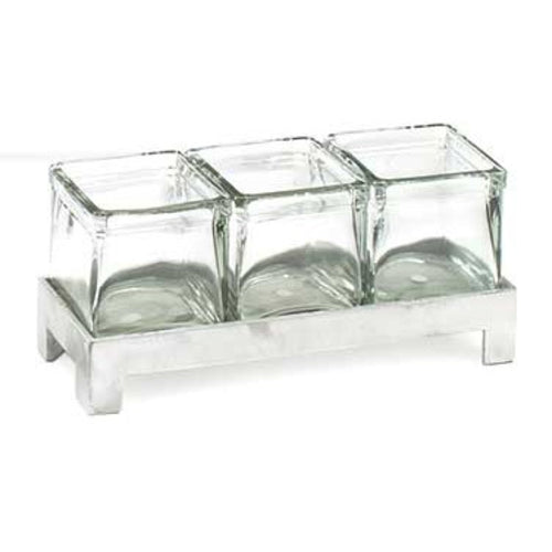 Cal-Mil 1560-2 Rectangular 3 Compartment Condiment Jar Display - Clear/Silver-cityfoodequipment.com