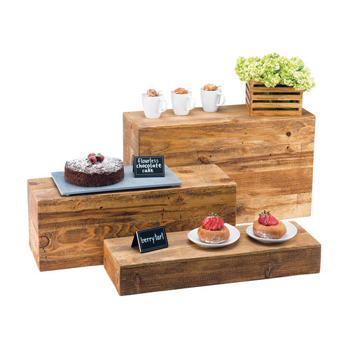 Cal-Mil 166-11-99 Rectangular Display Riser - 20 1/2"L x 7"W x 11"H, Reclaimed Wood-cityfoodequipment.com