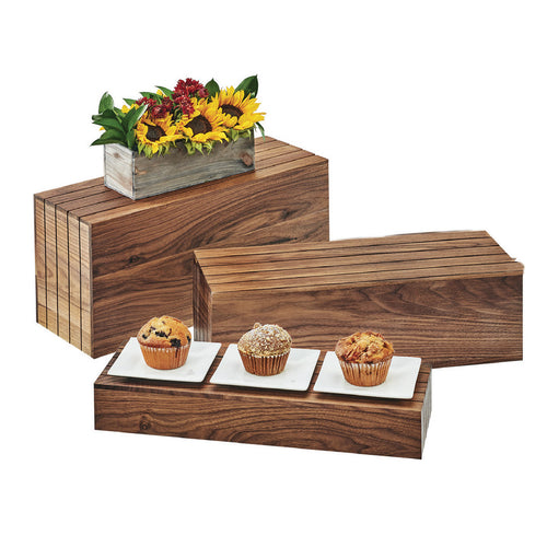 Cal-Mil 166-3-78 Rectangular Display Riser Tray - 20"L x 7"W x 3"H, Walnut-cityfoodequipment.com