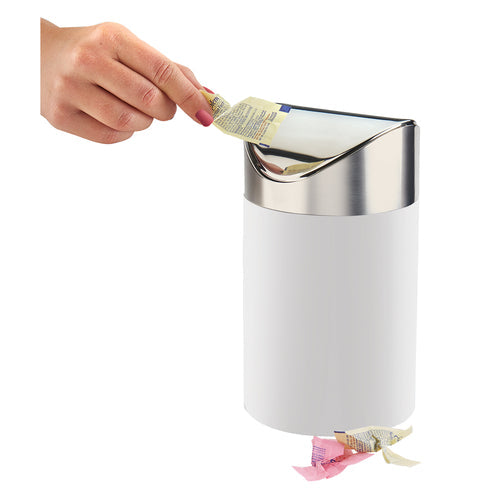 Cal-Mil 1717-15 5" Round Countertop Trash Can - 7"H, White Bamboo w/ Stainless Steel Top-cityfoodequipment.com