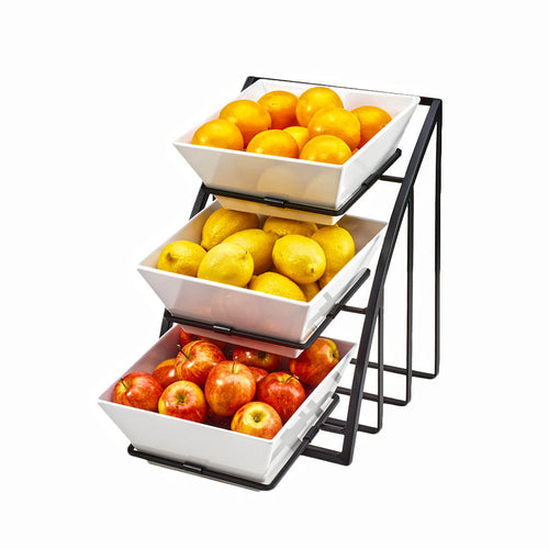 Cal-Mil 1750-13 3 Tier Display Stand for Square Bowls - 12"W x 19"D x 13 1/2"H, Metal, Black-cityfoodequipment.com