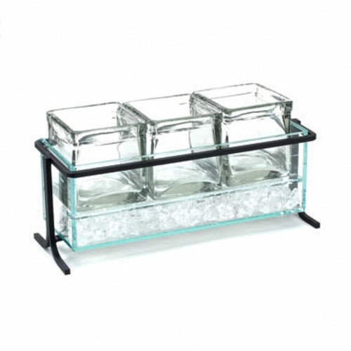 Cal-Mil 1806-5-13 Rectangular 3 Compartment Condiment Jar Display - Clear/Black-cityfoodequipment.com
