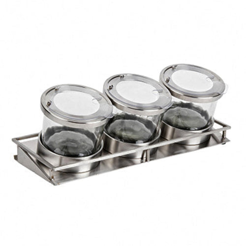 Cal-Mil 1850-4-55NL Rectangular 3 Compartment Condiment Jar Display - Clear/Silver-cityfoodequipment.com