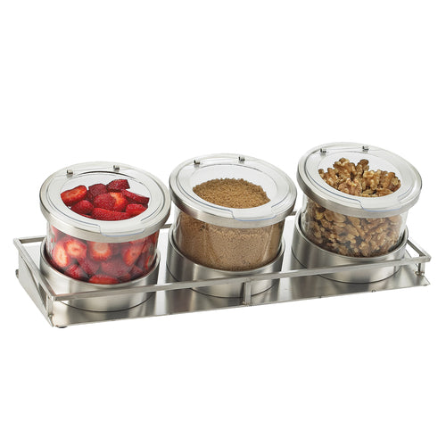 Cal-Mil 1850-5-55HL (3) Compartment Bar Garnish Tray - Flat Hinged Lid-cityfoodequipment.com