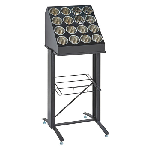 Cal-Mil 2003-13 16 Compartment Flatware Cylinder Holder Frame - 36"H, Wood, Black-cityfoodequipment.com
