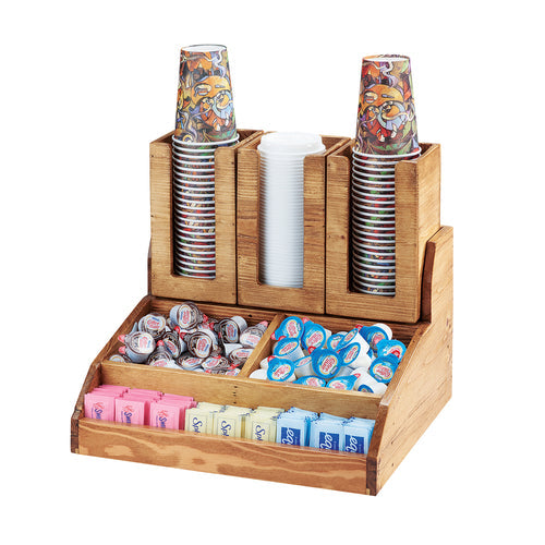 Cal-Mil 2019-99 Condiment Station w/ (3) Compartments & Top Shelf - Reclaimed Wood-cityfoodequipment.com