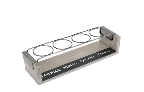 Cal-Mil 22011-110 4 Section Industrial Taster Caddy w/ Chalkboard - 13 1/2" x 4" x 3", Pine Wood/Wire Rings-cityfoodequipment.com