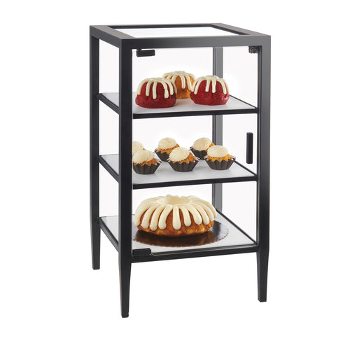 Cal-Mil 22023-14-13 3 Tier Pastry Display Case w/ Swing Door - 14"W x 14"D x 26"H, Acrylic/Steel, Black-cityfoodequipment.com