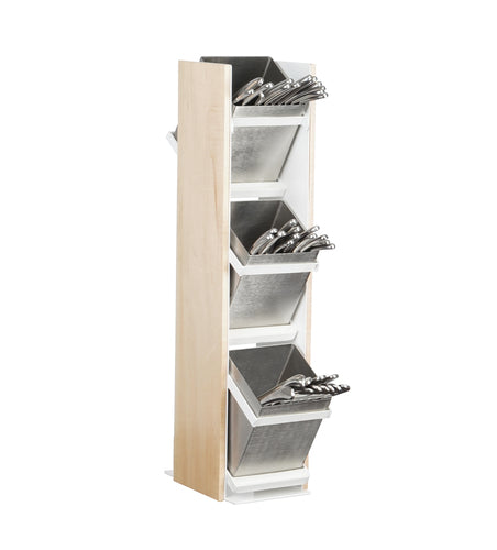 Cal-Mil 22048-15 3 Tier Flatware Holder - 4 1/2"L x 7"W x 21"H, Maple Wood & Stainless Steel-cityfoodequipment.com