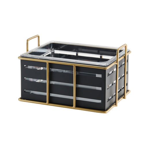 Cal-Mil 22085-10-90 Ice Housing w/ Clear Plastic Ice Pan - 13 3/4"W x 11"D x 6 3/4"H, Wire Frame, Black/Gold-cityfoodequipment.com