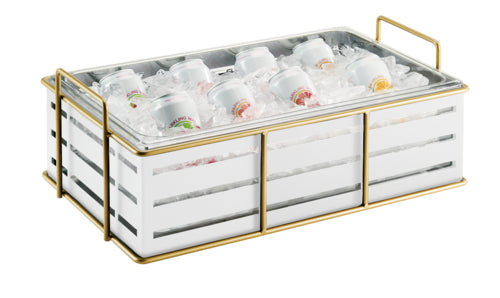 Cal-Mil 22085-12-15 Ice Housing w/ Clear Plastic Ice Pan - 22" x 13 1/2" x 6 3/4"H, Wire Frame, White/Gold-cityfoodequipment.com