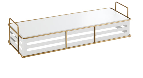 Cal-Mil 22087-5-15 Rectangular Empire Riser - 20 1/2" x 7" x 5"H, Metal, White/Gold-cityfoodequipment.com