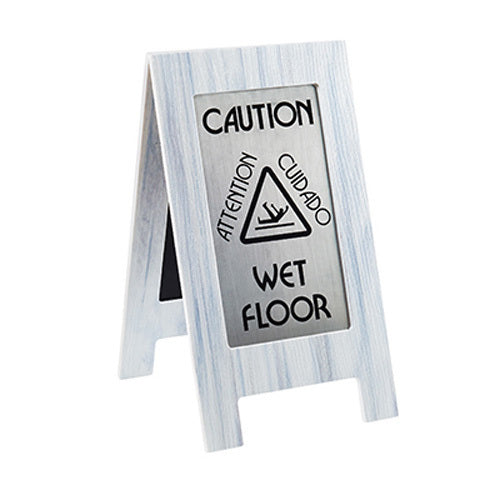Cal-Mil 22094 Double Sided "Wet Floor" Sign - 13"W x 23"H, Wood/Steel, White Wash-cityfoodequipment.com