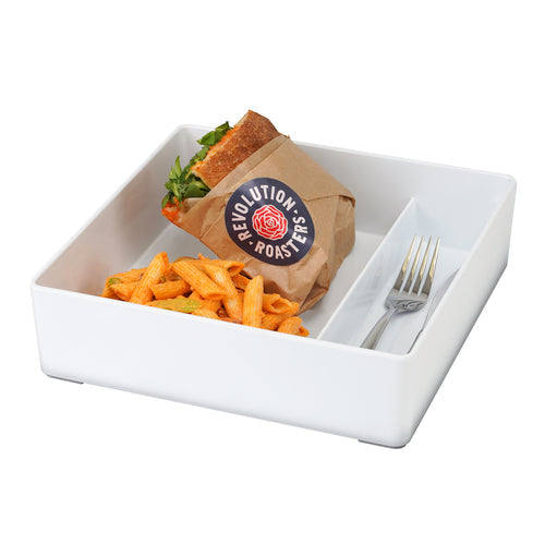 Cal-Mil 22309-15 10" Square Bento Box w/ (2) Compartments - Melamine, White-cityfoodequipment.com