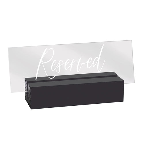 Cal-Mil 22335-13 Reserved Tabletop Sign - 5 3/4"L x 1 1/2"W x 2 1/2"H, Acrylic/Black Wood-cityfoodequipment.com