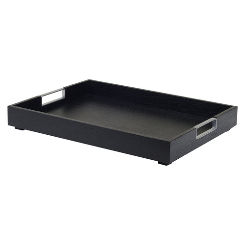 Cal-Mil 22347-87 Rectangular Room Service Tray w/ Metal Handles - 22" x 17", Oak Wood, Black-cityfoodequipment.com