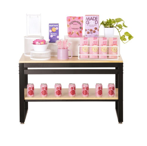 Cal-Mil 22350-38-71 Merchandising Table w/ Blonde Top & Metal Frame - 38"W x 18"D x 27 7/8"H-cityfoodequipment.com