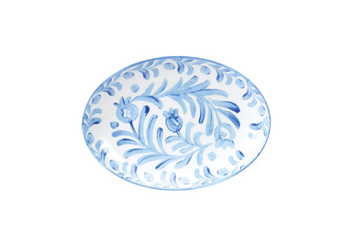 Cal-Mil 22352-11-104 10 3/4" x 7 3/4" Oval Platter - Melamine, White/Blue-cityfoodequipment.com