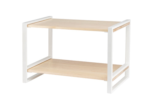 Cal-Mil 22356-2-15 2 Tier Display Riser - Maple Wood w/ White Metal Frame, 22"L x 13 1/4"W x 14 1/2"H-cityfoodequipment.com