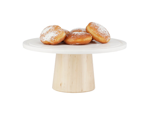 Cal-Mil 22378-125-71 12" Round Cake Stand w/ White Corian Plate - 5"H, Maple Wood Base-cityfoodequipment.com