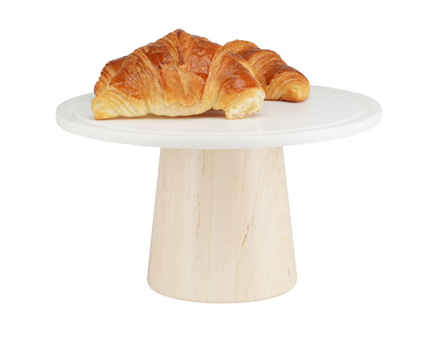 Cal-Mil 22378-127-71 12" Round Cake Stand w/ White Corian Plate - 7"H, Maple Wood Base-cityfoodequipment.com