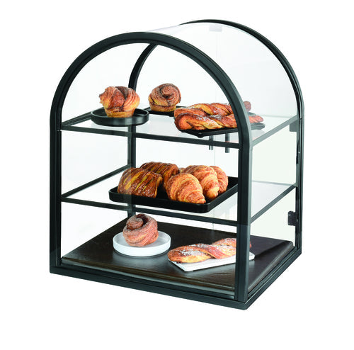 Cal-Mil 22410-112 3 Tier Pastry Display Case w/ Rear Doors - 21"W x 18 1/2"D x 25 3/4"H, Oak, Vintage Dark-cityfoodequipment.com